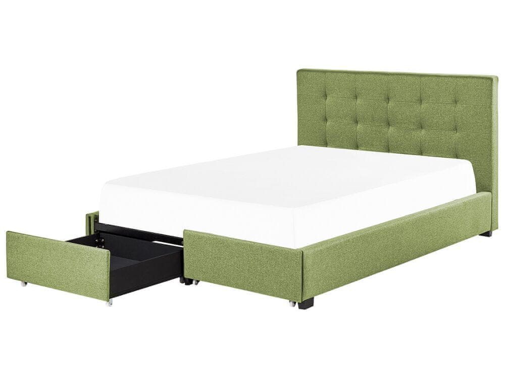 Beliani Čalúnená posteľ s úložným priestorom 160 x 200 cm zelená LA ROCHELLE